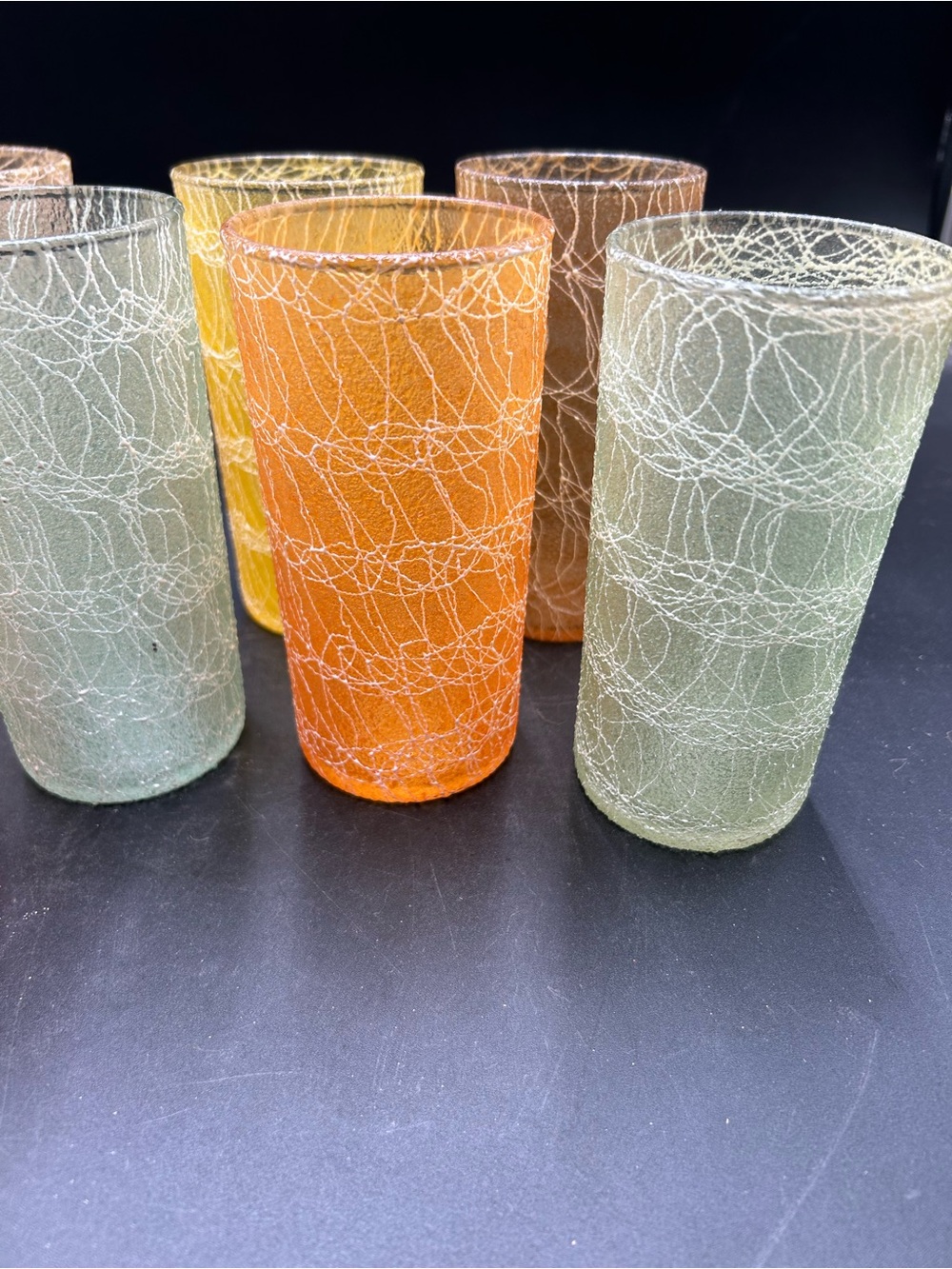 MCM spaghetti string Colorful Crackle Glass Tumbler Set - Assorted Shades set 8 - Picture 4 of 7